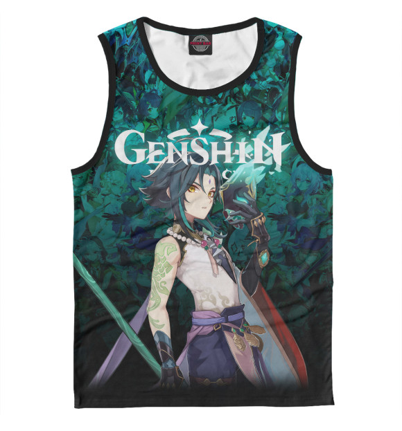Мужская майка с изображением Genshin Impact Адепт Сяо цвета Белый