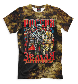 Футболка для мальчиков Россия земля воинов на черно-желтом фоне