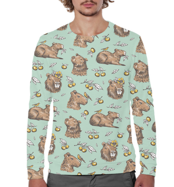 Мужской свитшот с изображением Капибара с ягодами цвета Белый