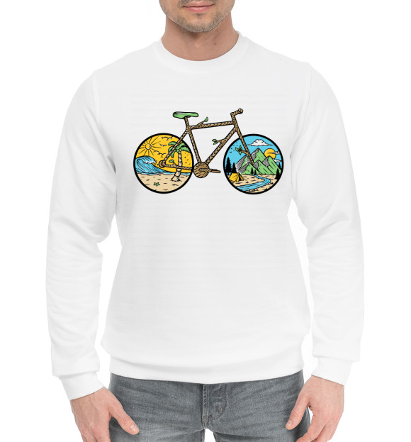 Мужской хлопковый свитшот с изображением Велосипед цвета Белый
