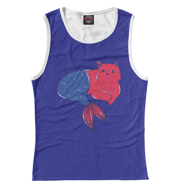 Женская майка с изображением Кот русалочка цвета Белый