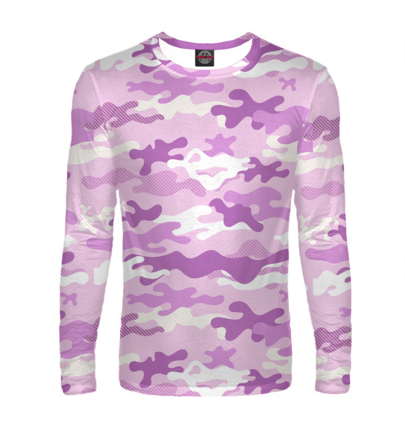 Мужской лонгслив с изображением Сиреневый камуфляж цвета Белый