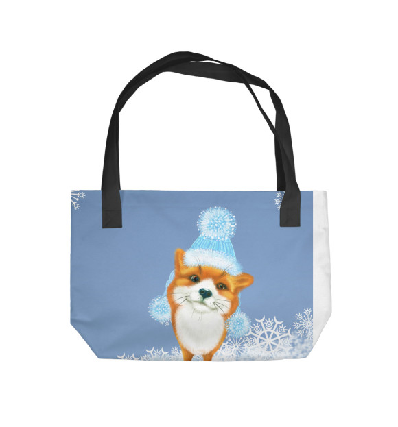 Пляжная сумка с изображением Зимний лисёнок цвета 