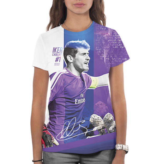 Женская футболка с изображением Икер Касильяс цвета Белый