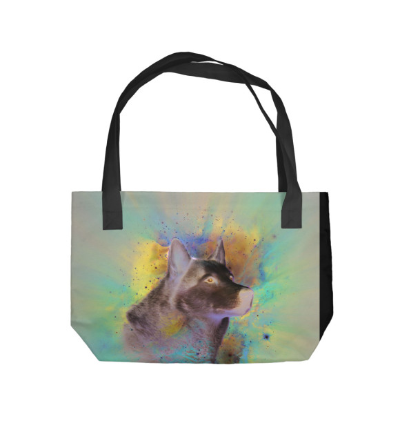 Пляжная сумка с изображением Хаски в туманности цвета 