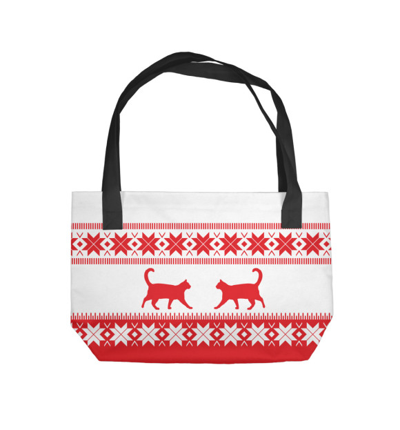 Пляжная сумка с изображением Зимний свитер с котами цвета 
