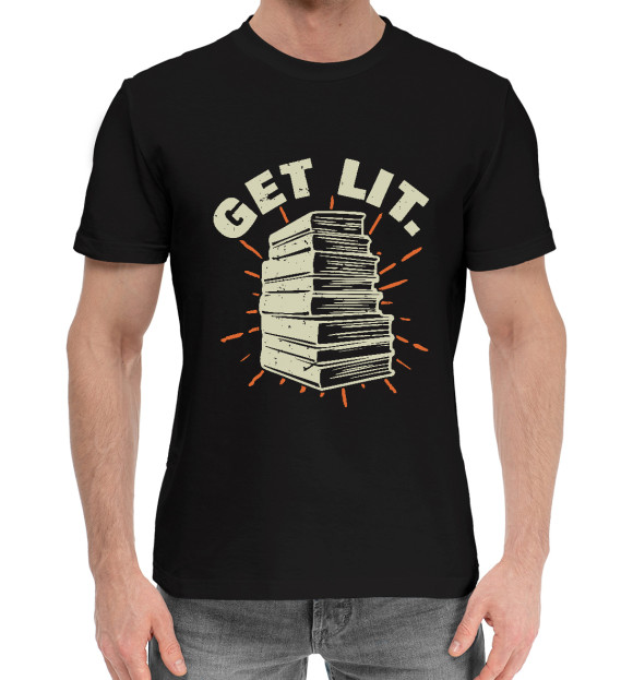 Мужская хлопковая футболка с изображением Читай - get lit цвета Черный