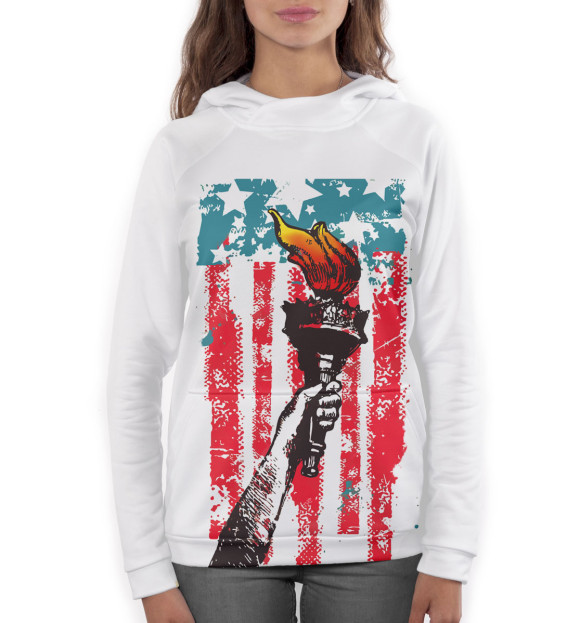 Женское худи с изображением Статуя Свободы цвета Белый