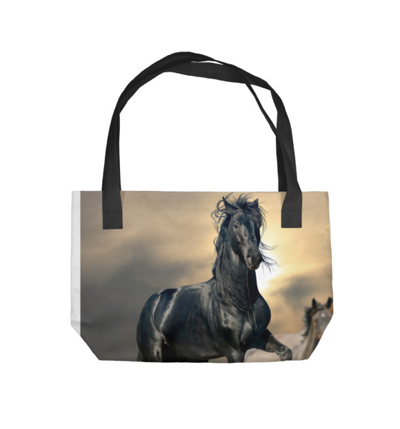 Пляжная сумка с изображением Чёрный конь цвета 