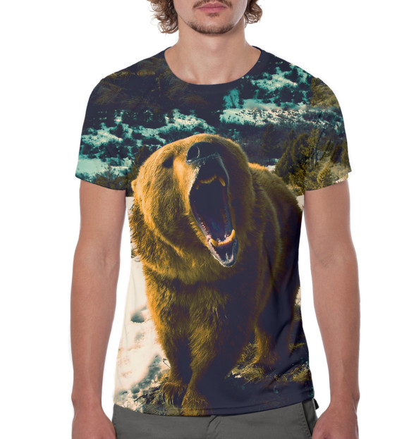 Мужская футболка с изображением Медведь цвета Белый