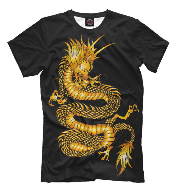 Мужская футболка с изображением Золотой Дракон цвета Черный