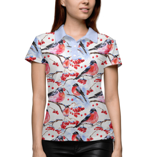 

Поло Print Bar, Белый, Снегири на Ветке