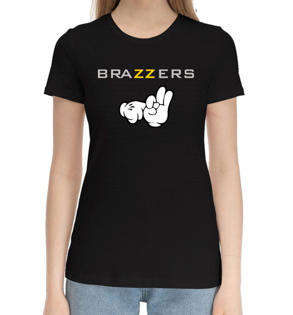 Женская хлопковая футболка с изображением Brazzers цвета Черный