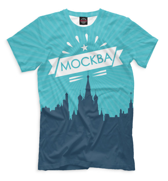 Мужская футболка с изображением Москва цвета Грязно-голубой