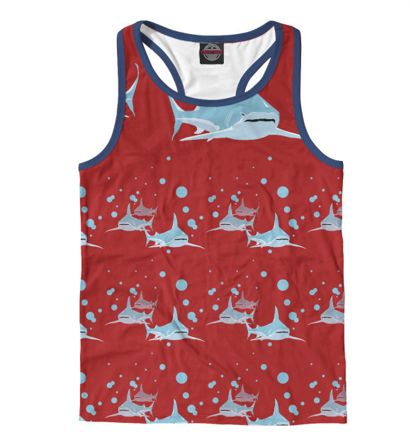 Мужская майка-борцовка с изображением Большая акула цвета Белый