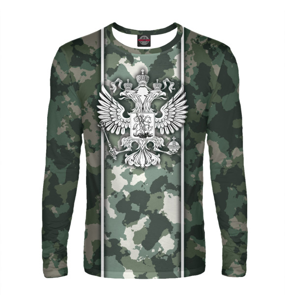 Мужской лонгслив с изображением Зеленый камуфляж цвета Белый