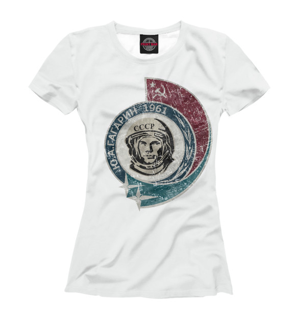 Женская футболка с изображением Юрий Гагарин цвета Белый