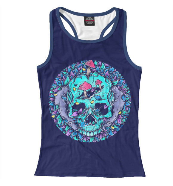 Женская майка-борцовка с изображением Грибной череп цвета Белый