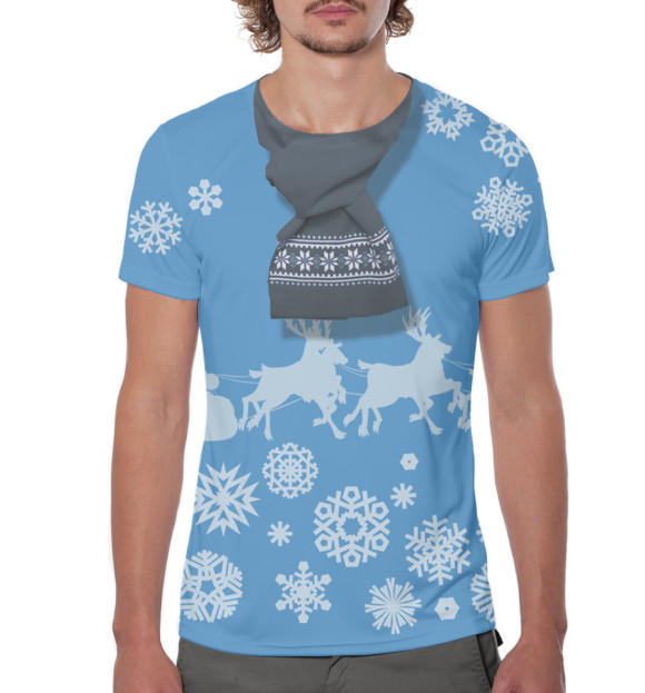 Мужская футболка с изображением Свитер и шарф цвета Белый