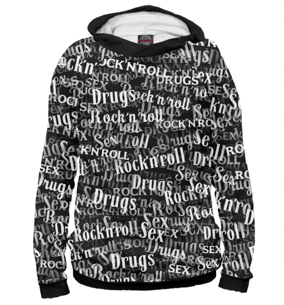 Женское худи с изображением Sex, Drugs & Rock'n'Roll цвета Белый
