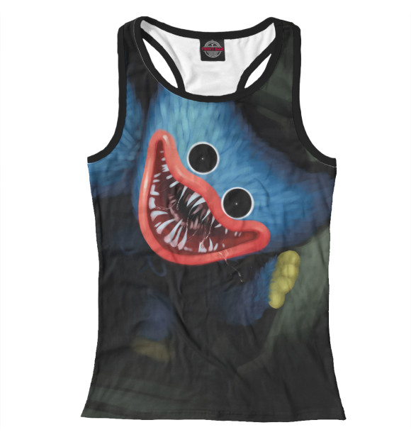 Женская майка-борцовка с притом Poppy Playtime Хагги Вагги цвета Белый Женская майка-борцовка с изображением Poppy Playtime Хагги Вагги цвета Белый