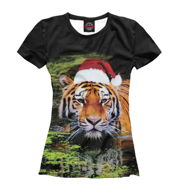 Женская футболка с изображением Новогодний тигр цвета Белый