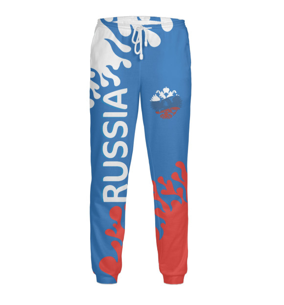 Мужские спортивные штаны с изображением Флаг и герб России цвета Белый