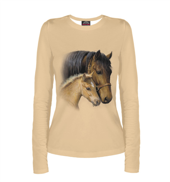 Женский лонгслив с притом Лошади цвета Белый Женский лонгслив с изображением Лошади цвета Белый