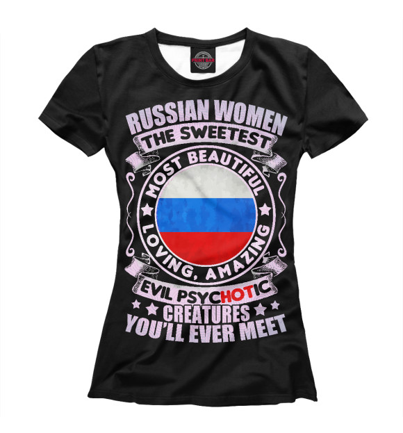 Женская футболка с изображением Russian Woman цвета Белый