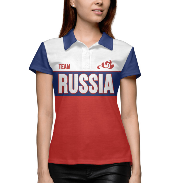 Женское поло с изображением Team Russia цвета Белый