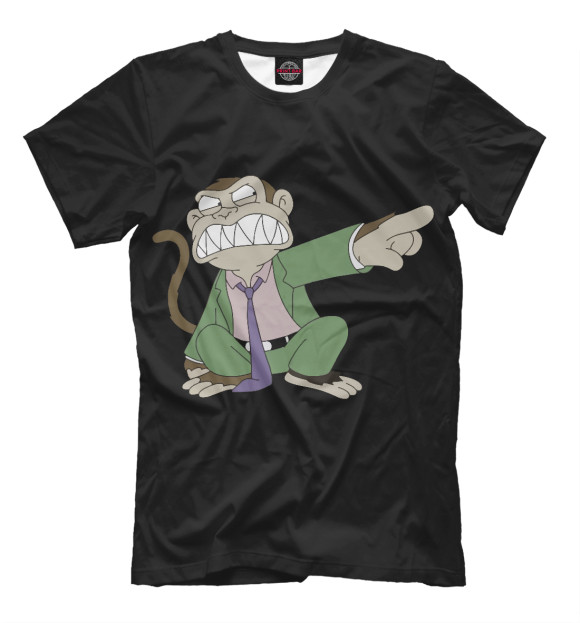 Мужская футболка с изображением Злая обезьянка цвета Черный