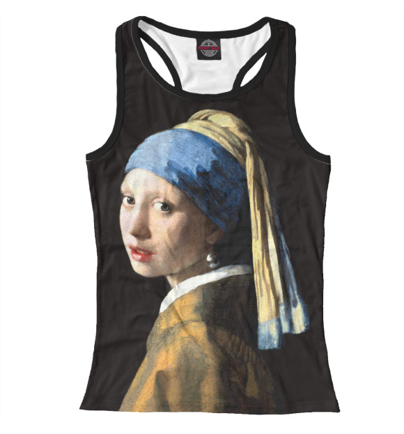 Женская майка-борцовка с изображением Девушка с жемчужной серёжкой цвета Белый