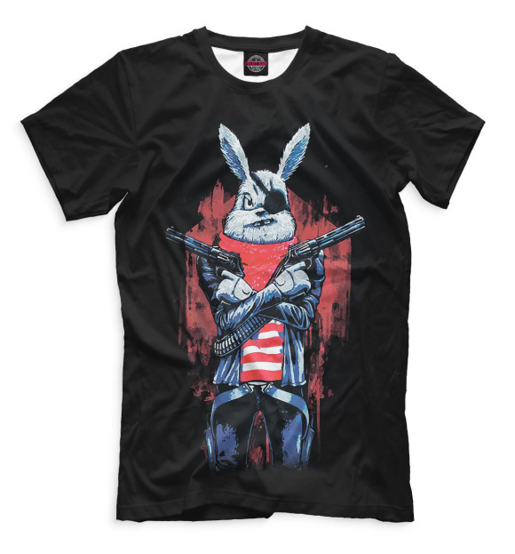 Мужская футболка с изображением Кролик с пистолетом цвета Черный