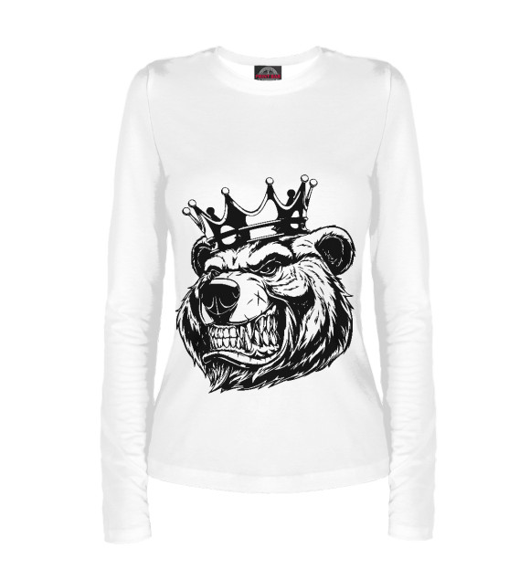 Женский лонгслив с притом Медведь цвета Белый Женский лонгслив с изображением Медведь цвета Белый