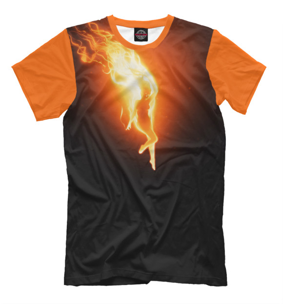 Мужская футболка с изображением Огненная девушка цвета Черный