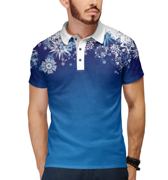 Мужское поло с изображением снежинки цвета Белый