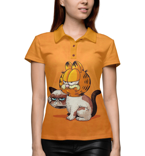Женское поло с изображением Гарфилд цвета Белый