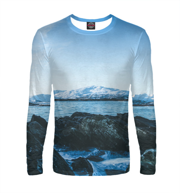 Мужской лонгслив с изображением Море и горы цвета Белый
