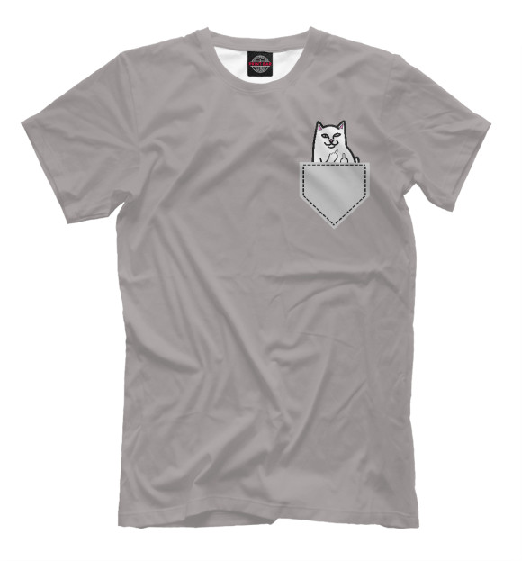 Мужская футболка с изображением Кот в кармане цвета Серый