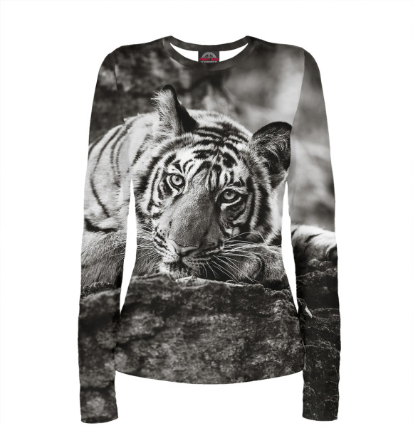 Женский лонгслив с изображением Тигр цвета Белый
