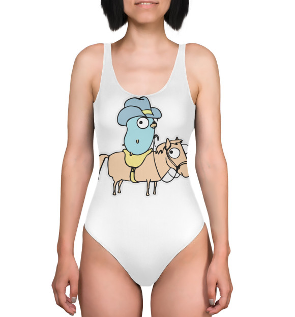 Купальник-боди с изображением Gopher on a horse – white цвета 