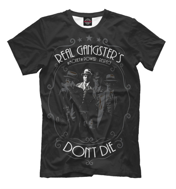 Мужская футболка с изображением Real gangster's цвета Черный