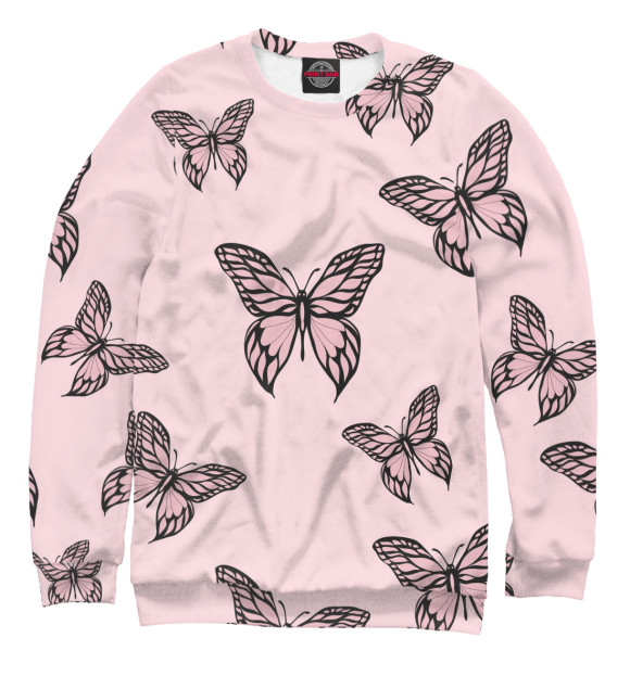 Свитшот для девочек с изображением Розовые бабочки цвета Белый