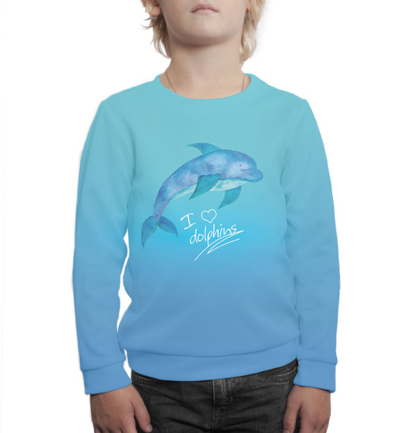 Свитшот для мальчиков с изображением Love dolphins цвета Белый