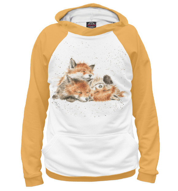 Женское худи с изображением Лисята цвета Белый