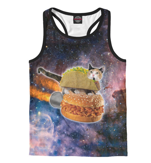 Мужская майка-борцовка с притом Котэ в космосе цвета Белый Мужская майка-борцовка с изображением Котэ в космосе цвета Белый