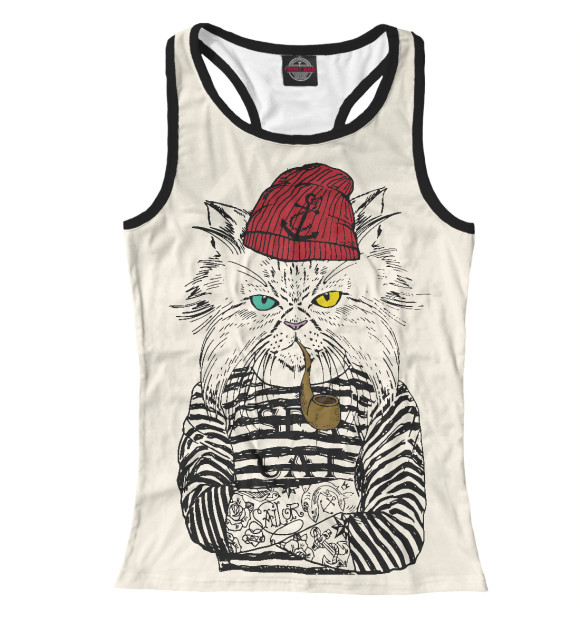 Женская майка-борцовка с изображением Кот Морячок цвета Белый