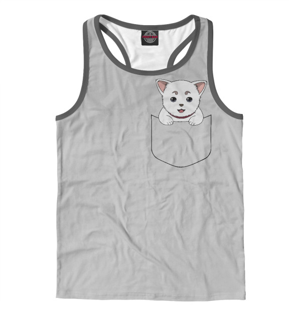 Мужская майка-борцовка с изображением Котик в кармане цвета Белый