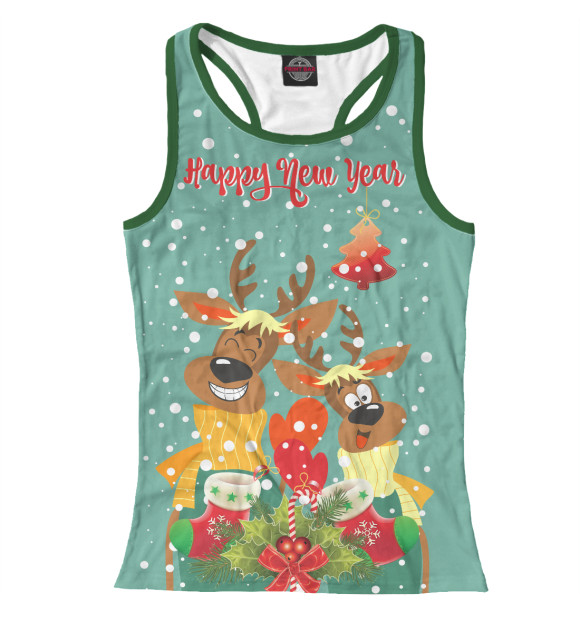 Женская майка-борцовка с изображением Happy new year цвета Белый