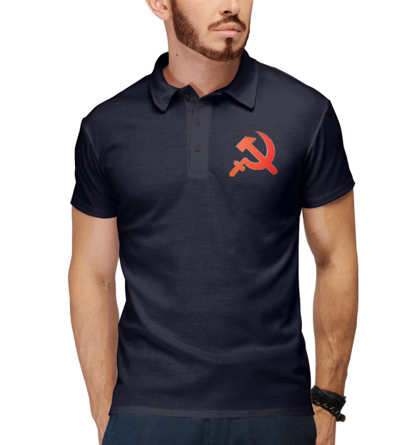 Мужское поло с изображением Герб СССР цвета Белый